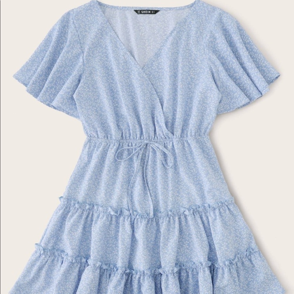 Flutter Sleeve Frill Trim Tiered Dress